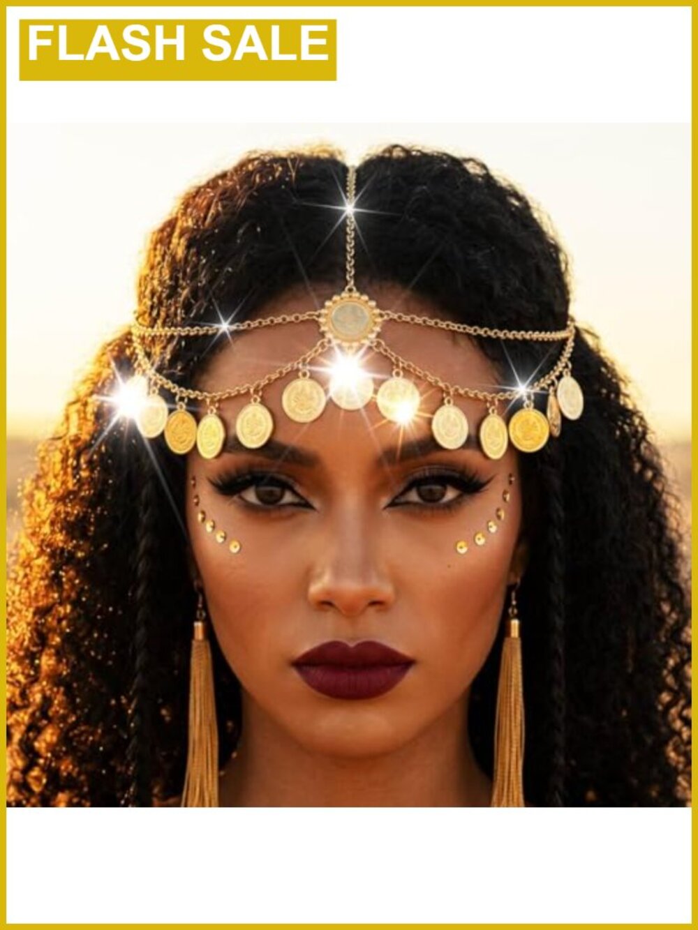 Gold Egyptian Headpiece Cleopatra Head Chain Boho Coin Pendant Hair Accessory